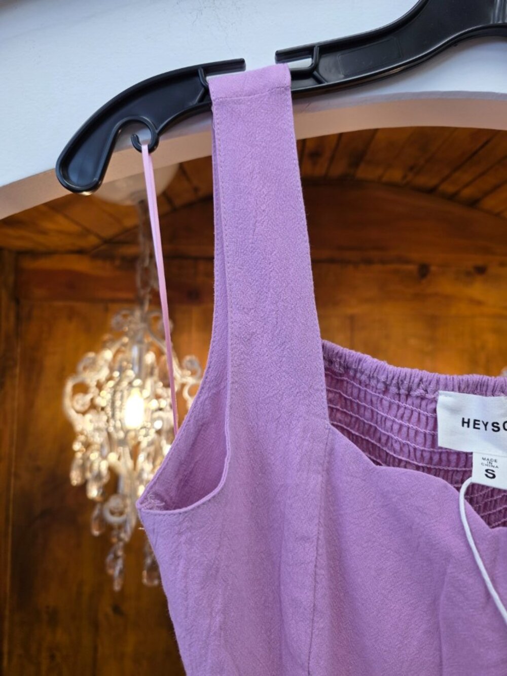 Heyson Light Mauve Cutout Crop Top | Scalloped Hem | 100% Cotton | Smocked Back - Picture 3 of 10
